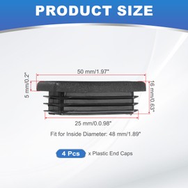 PATIKIL 2x1 Inch Plastic Tubing End Caps, 4 Pcs Rectangular Hole Plug Insert for Round Iron Pipe Chair Leg Table Bookshelves Patio Furniture, Black