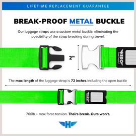 Hero Travel Supply Luggage Straps for Suitcases and Carry-On (Pack of 2) Heavy-Duty Secure Belts with 700+ lbs. Max Force Tension (Green/Pink)
