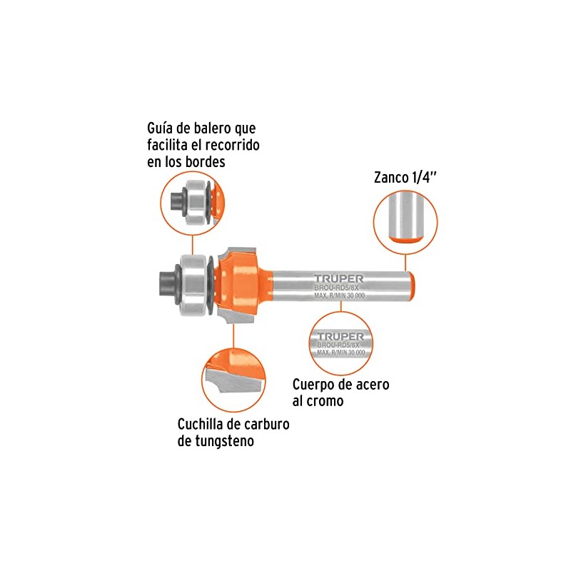 Truper BROU-RD5/8X, Broca router redondeado, 5/8" con balero