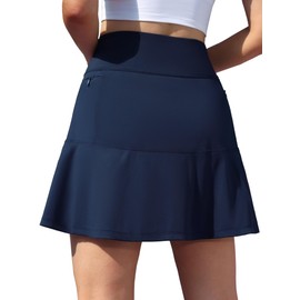 ATTRACO Tennis Skorts for Women Golf Skirt with Zipper Pockets Knee Length Athletic Skirt M Navy