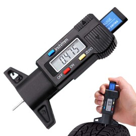 PAVIKE Digital Depth Gauge Tire Digital Tire Groove Depth Gauge Measurement 0-25.4mm Lightweight, Capital LCD Screen, Suitable for Motorcycles and Cars (Black)