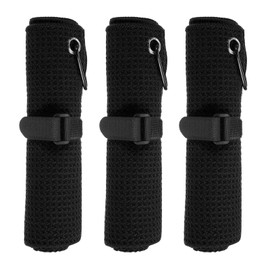 PATIKIL 16"x16" Microfiber Golf Towel, 3 Pack Tri-Fold Golf Towels Waffle Pattern Towels Absorption with D Clip, Hook and Loop Fastener, Black