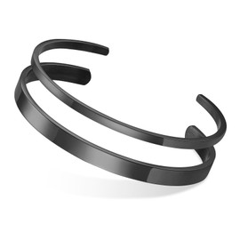 Stainless Steel Cuff Bracelet Set for Mens Women: 2Pcs Minimal Cool Antique Black Simplicity Open Metal Cuff Bangle Bracelets for Men Women,Dia 65mm Wid 3mm&6mm