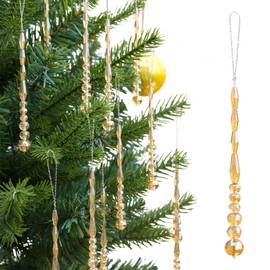LUMITI 12pcs Crystal Icicle Christmas Tree Ornaments, Glass Beads Hanging Chandelier Pendants for Christmas Party Wedding Winter Decorations (Gold)