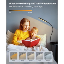 Glocusent Glocusent 38 LED Klemmleuchte, Augenschonende Klemmbar Schreibtischlampe Kinder, Stufenlos dimmbar in 5 Farben & 5 Helligkeiten, Stabile Klemme & Flexible Schwanenhals, Perfekt zum Lesen