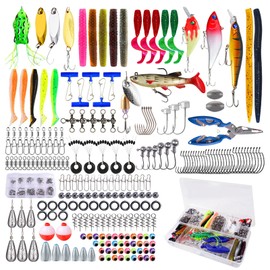 SANTUO 332Pcs Fishing Lures Accessories with Tackle Box Sea Fishing Tackle Kit with 3.5g 8g Spinners 1# Hooks 3.5g Jigs Plier Plastic Worm Swivels Hard Lures Box for Trout Bass Perch Pike