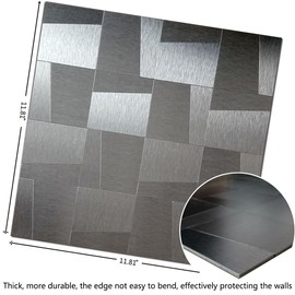 XUANINY 10-Sheet Peel and Stick Metal Backsplash Tiles, Self Adhesive Brushed Aluminum Subway 3D Wall Sticker for Kitchen Bathroom (10, Light Black Brushed)