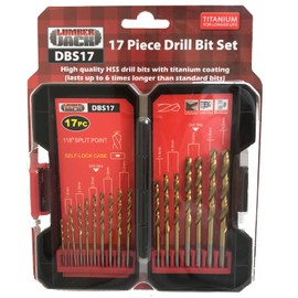 LUMBER JACK HSS Drill Bits Set, 17 Piece Titanium Coated Metal Drill Bits, Packed in Sturdy Storage Case, for Stainless Steel, Wood, Soft Metal