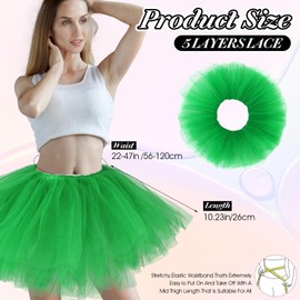 Tutus for Women Adult, 5 Layered Fluffy Dance Ballet Bubble Skirt, Tutu Skirts for Women, Fluffy Tulle Short Skirts (Green)