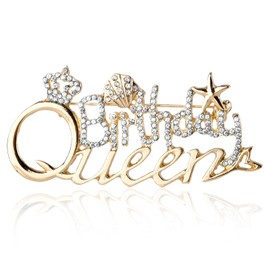 Birthday Queen Brooch Pins for Women, Mermaid Princess Zinc Alloy Letter Pin, Rhinestone Crown Lapel Brooch, Gold Diamond Jewelry Gift for Birthday Party Decoration Accessories