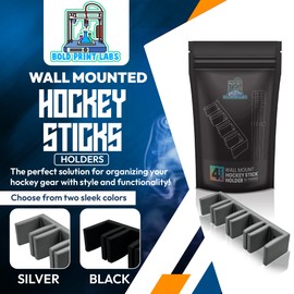 Bold Print Labs Wall Mount Hockey Stick Holder | Ice Hockey Stick Organizer (Black, 2 Stick Wall Mount)