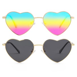 NIDOVIX Polarized Heart Shaped Sunglasses for Women, Vintage Fashion Cute Lovely Sun Glasses Metal Frame UV400 Protection (Gold/Rainbow Mirror+Gold/Grey)