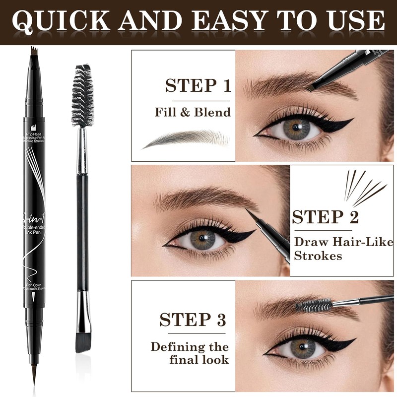 2-in-1 Waterproof Eyebrow Pencil - Dual Ended Eyebrow Pencil with