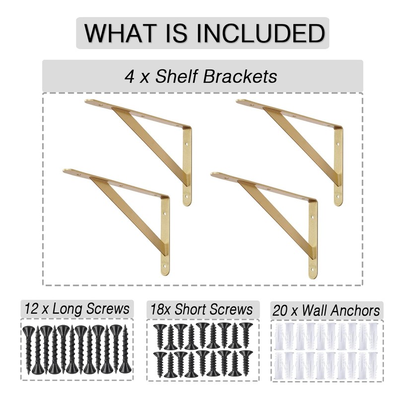 4 Pcs Gold Shelf Brackets Triangle Shelving Brackets Right Angle