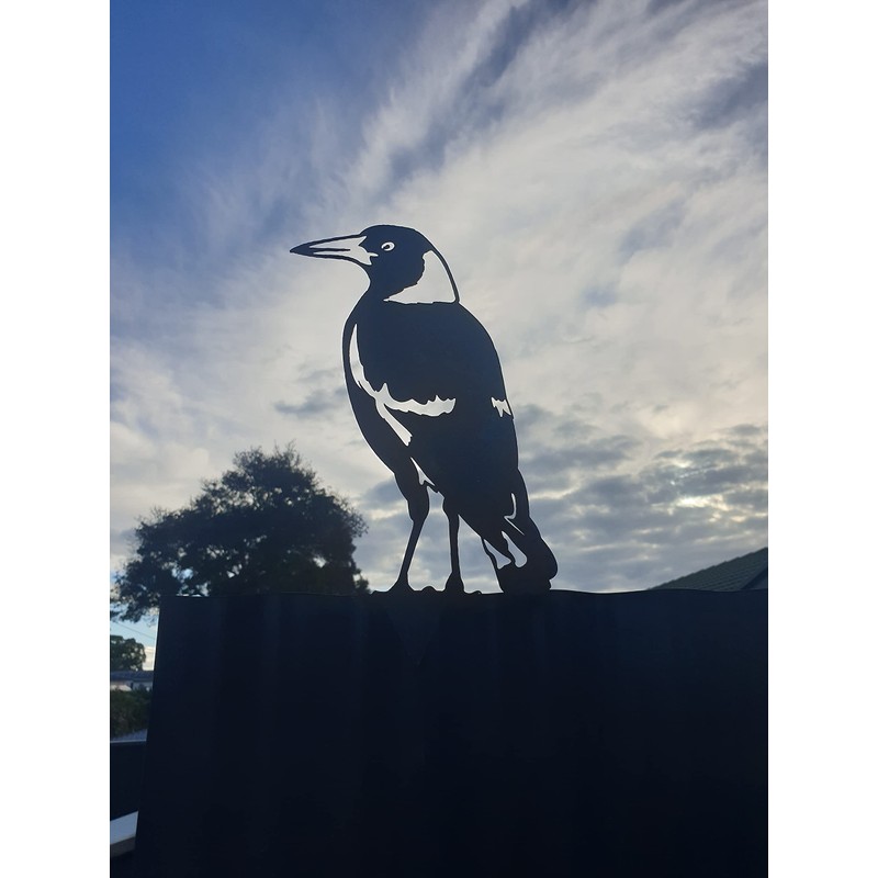 Magpie Standing Garden Stake - Australian Made Rusted Metal Garden