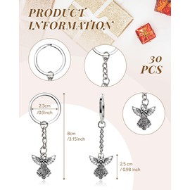YETOOME 30 Pcs Guardian Angel Charm Keychain Key Ring for Wedding Party Favors, 3.15 Inch