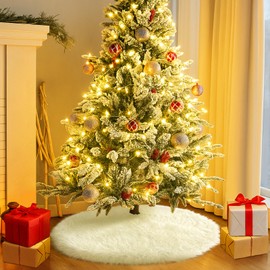 Amidaky 36 Inch Plush Christmas Tree Skirt White, Fluffy Faux Fur Tree Skirt for Christmas Holiday Party Decorations