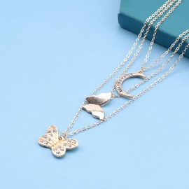 Iaceble Boho Layered Butterfly Moon Necklace Crystal Butterfly Pendant Necklace Cz Crescent Necklace Choker Gold Butterfly Necklace Chain Jewelry for Women and Girls