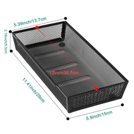 ihomecooker Mesh Tray Silverware Drawer Organizer, Utensil Cutlery Tray Office Supplies with Interlocking Arm Drawer Dividers Organizer for Flatware, Knives,Home,Office, School,Bedroom 12X6'' Black