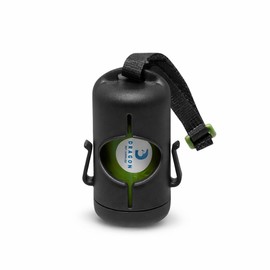 DRAGON - Dispensador duradero para bolsas de basura con dos ganchos en el lateral para bolsas de caca usadas, correa de fijación de correa y 15 bolsas de caca (negro)