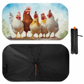 Buyidec Car Windshield Sunshade Umbrella Chicken Roosters Watercolor Farm Animal Foldable Car Windshield Sun Shade Cover Front Window Heat Insulation Protection Fit Most Vehicle 57 X 30 in
