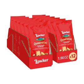 Loacker Quadratini Hazelnut Bite-Size Wafer Cookies, Crispy Wafers with 4 Creamy Layers of Hazelnut Cream Filling, New On-the-Go Pack, Box of 12