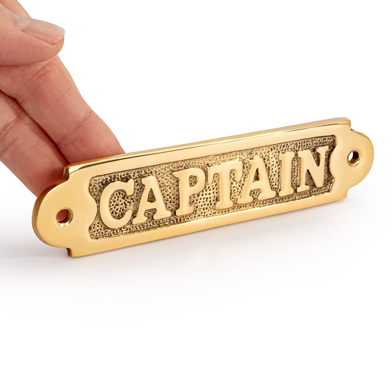NKlaus Maritime Door Sign Captain Lettering Brass 16 x 3.7