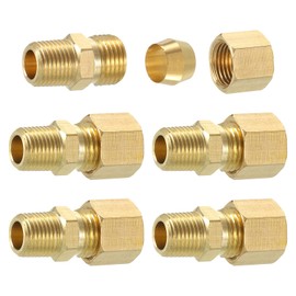 sourcing map 10Pcs Brass Pipe Fitting, 1/4" OD x 1/8" NPT Male Brass Compression Tube Fitting, Brass Compression Union Connector, Brass Straight Coupling Adapter Fitting Fit 1/4" Pipe