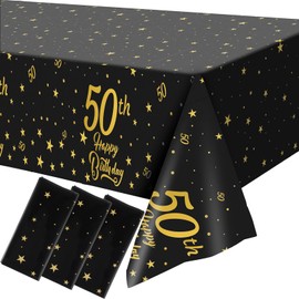 Tegeme 3 Pack 50th Birthday Table Cloth Cover Plastic Happy 50th Birthday Tablecloth 50th Birthday Decorations 50th Birthday Table Decorations 50 Table Cloth for Indoor or Outdoor Party Supplies