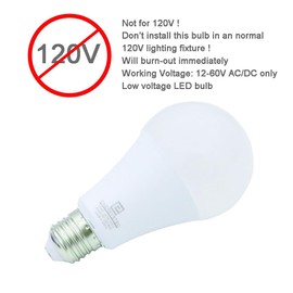 E ENERSYSTEC 12V-60V Low Voltage LED Light Bulb E26 Regular Light Base, 6000K Cool Light Color, 12V DC A19 Lamp, Medium Screw Base, for 24V 32V 36V 48V 60V Off Grid Power Not for 120V, 2 Pack