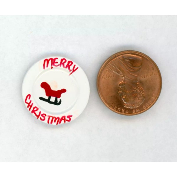 Multi Minis Miniature Dollhouse White Pressed Metal Plate W/ Merry