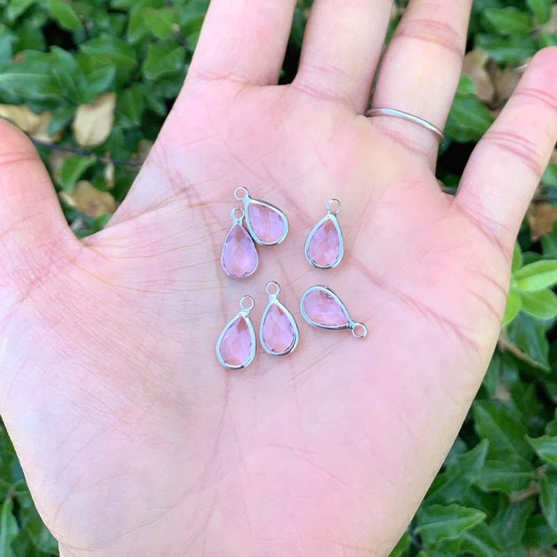 10pcs July Ruby Birthstone Charms 14x8mm Teardrop Crystal Beads Silver