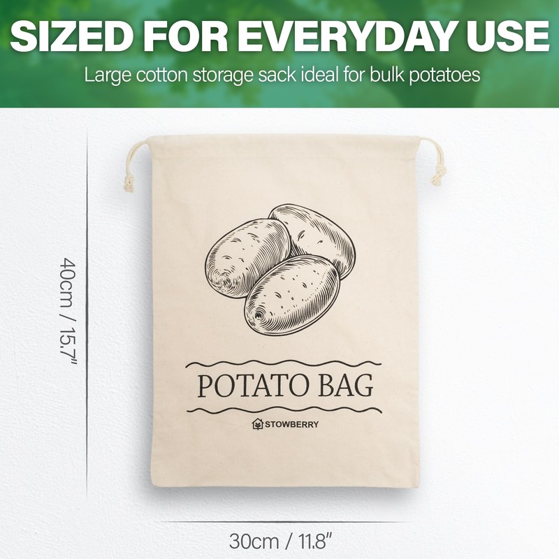 STOWBERRY Potato Storage Bag - 40x30cm Eco-Friendly 100% Cotton Storage