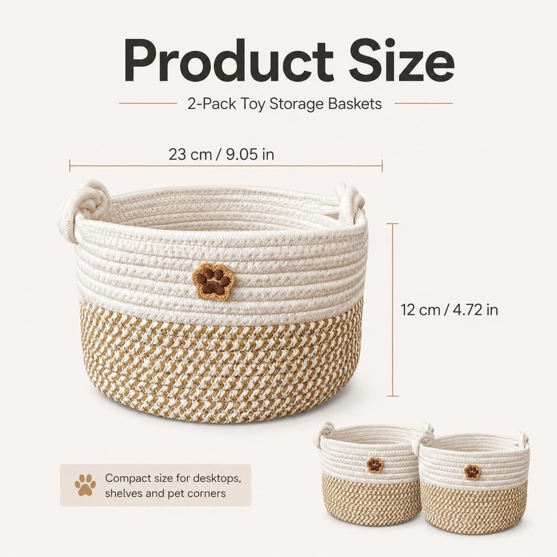 2 PCS Dog Toy Basket, Adorable Dog Toy Box for