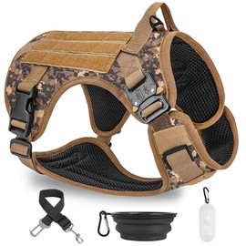 PAWDAY Tactical Dog Harness & No Pulling Front Leash Clip for Large Medium Dogs, Adjustable Dog Vest Harness for Training Hunting Walking & with Poop Bags Dispenser, Pet Bowl, Pet Car Seat Belt Leads