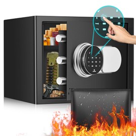 0.8 Cub Home Safe Box Fireproof Waterproof With Fireproof Money Bag, Touchscreen Digital Keypad Fireproof Safe, Removable Shelf, Caja Fuerte Para Dinero Small Safe For Jewelry Medicines Valuables