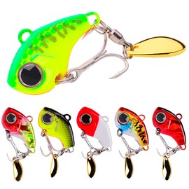 Achum Fishing Lures Spinners Metal VIB Lure with Blade Tail Long Cast Bait 6pcs,Green,Red,Yellow