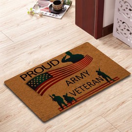 IFHUH Proud Army Veteran Doormat Funny Welcome Mat Front Door Mat Rubber Non Slip Backing Funny Doormat Indoor Outdoor Rug 23.6 in(W) X 15.7 in(L)