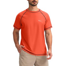 Pudolla Swimming Shirts for Men Short Sleeve Mens Rashguard Shirts UPF 50+ UV Sun Protection Shirts Orange M