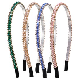 4 Pcs Head Bands Adult Women,Decorative Sparkly Glitter Crystal Rhinestone Headbands,Glitter Sparkly Fancy Jeweled Headbands For Women,Skinny Elastic Metal Hair Bands With Fabric Ends,Non Slip