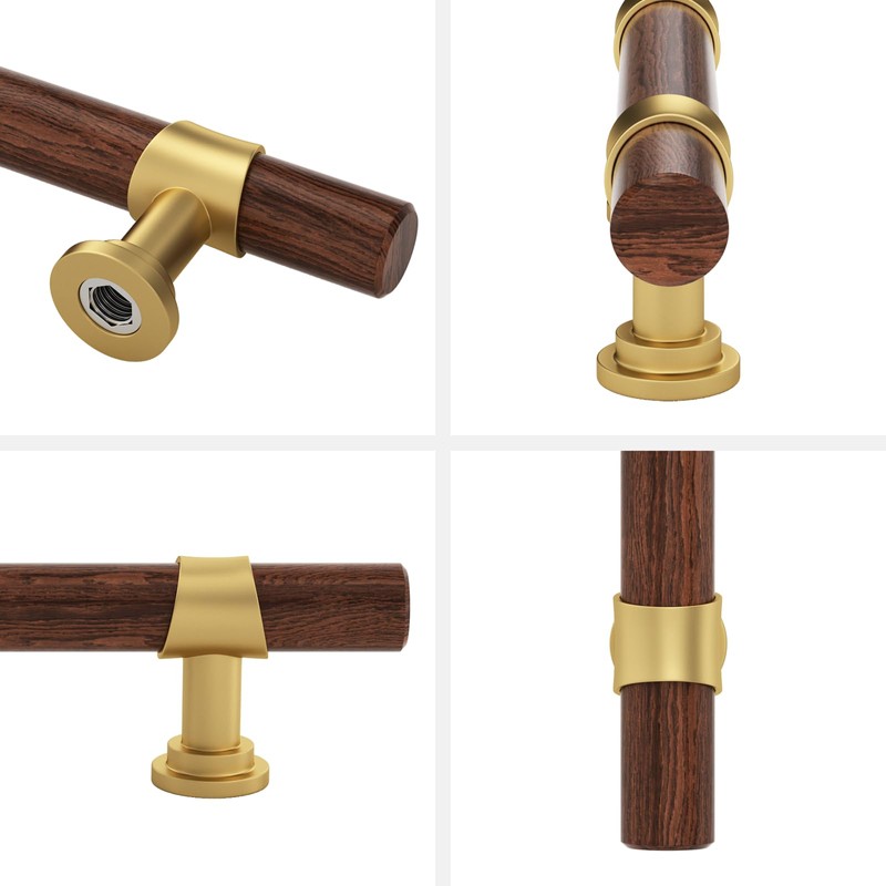 Haliwu 10 Pack Wood Grain and Gold Cabinet Pulls Gold
