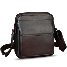 IVTG Genuine Leather Messenger Bag for Men Crossbody Shoulder Bag Satchel Casual Sling Daypack Work Business Daily Purse Pouch (Coffee)