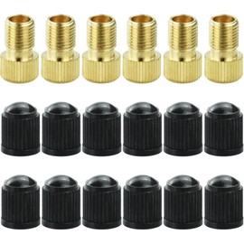 6PCS Presta Valve Adaptors, Convert Presta to Schrader Adapter for Bike, Inflate Tire Using Standard Pump or Air Compressor, 12PCS Tyre Valve Caps