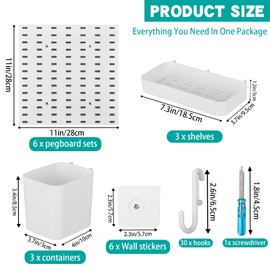 Sibosen Pegboard Combination Set, Plastic Pegboards and Accessories, Pegboard Wall Organiser Container for Craft Organisation, Ornament Display, Children's Room Storage, White, 56 x 84 cm