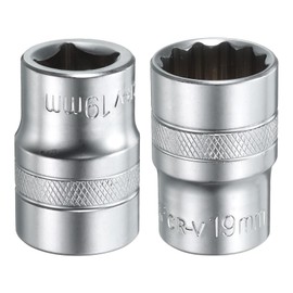 HARFINGTON 2pcs 1/2" Drive by 19mm 12-Point Shallow Socket 38mm Length Metric Spline Socket