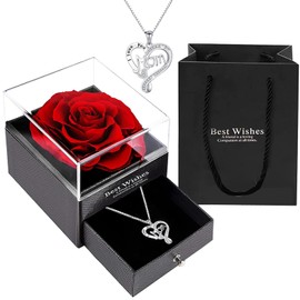 SUPJADE Preserved Rose Necklace Gifts for Mum Christmas Mother'sDay Birthday Eternal Flower Rose Anniversary Valentine'sDay New_Years Gifts (Red)