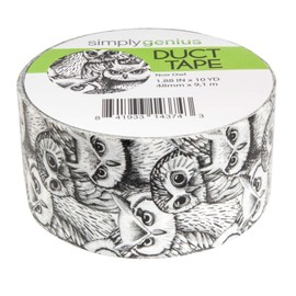 Simply Genius Colored Duct Tape - 1-Pack 1.88 in x 10 yd Noir Owl Pattern - Strong Adhesive Colorful Tape Roll for DIY & Scrapbooking Supplies
