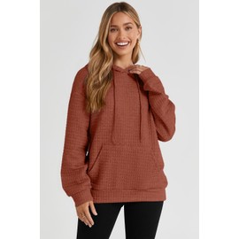 SHEWIN Oversized Sweatshirt for Women Loose fit Casual Long Sleeve Waffle Hoodies Pullover Sweatshirts Soft Trendy Fall Outfit for Women 2025,US 16-18(XL),Orange