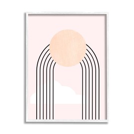 Stupell Industries Modern Geometric Rainbow Arch Lines Pink Sky Sun, Designed by Daphne Polselli White Framed Wall Art, 16 x 20