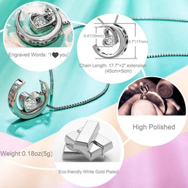 murtoo Women's Necklace Heart Pendant Silver Rose Gold Zirconia I Love You Jewelry Gift Box Moon Necklace for Women Girls (Silver Moon - I you)